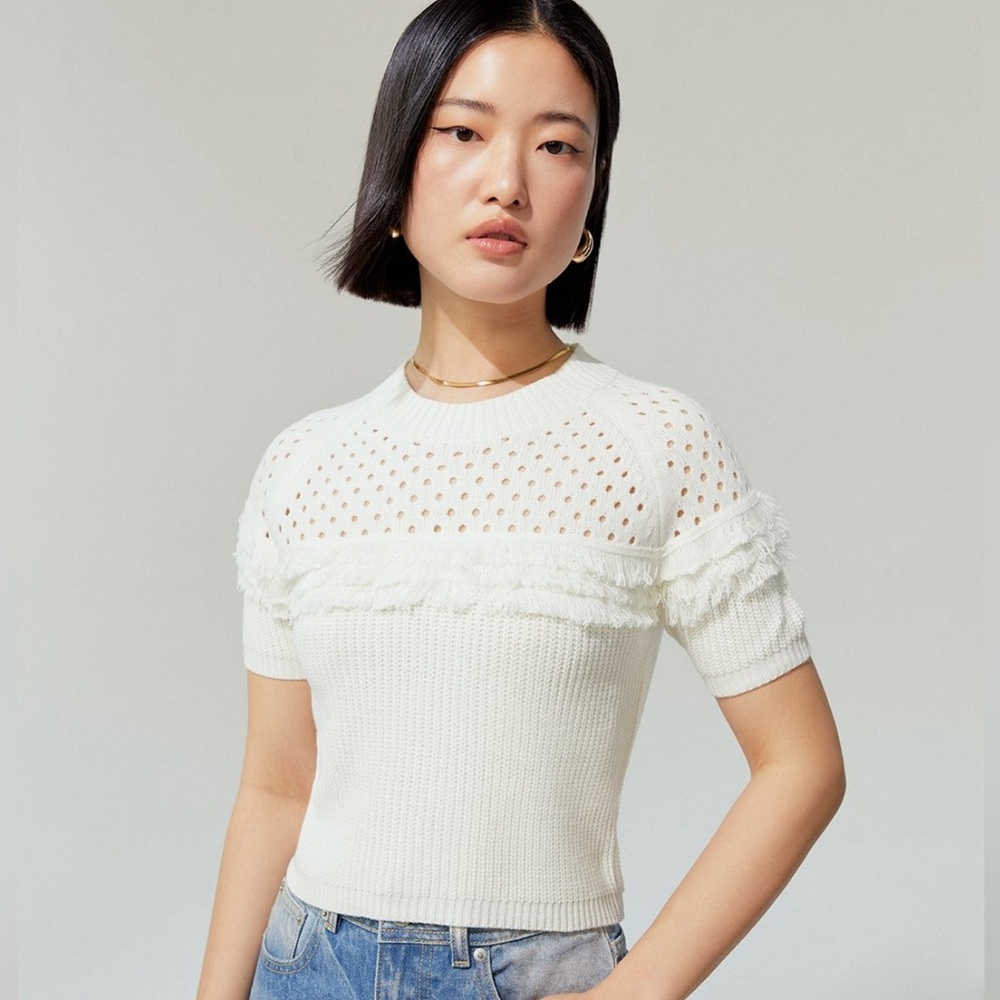 Massimo Dutti Cream Short-Sleeve Knit Top